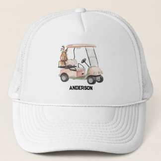 Stylish Golf Cart & Clubs Monogram Trucker Ha Pet