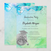 Stylish Grad Cap,Disco Ball,Wine Green Abstract Kaart (Voorkant / Achterkant)