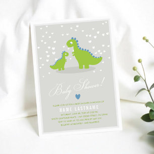 Stylish Green Grey Dinosaur Baby shower Invitation Kaart