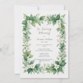 Stylish Greenery Frame Photo Funeral Invitation Kaart (Voorkant)