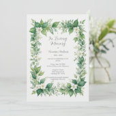 Stylish Greenery Frame Photo Funeral Invitation Kaart (Staand voorkant)