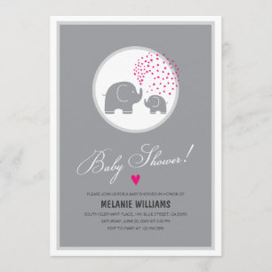 Stylish Grey Elephants Baby shower Invitation Kaart
