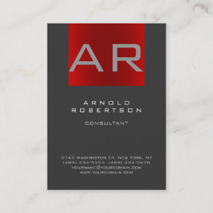 Stylish Grey Red Trendy Monogram Visitekaartje