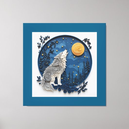 Stylish Grey Wolf Howling at the Moon Canvas Afdruk (Voorkant)
