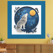 Stylish Grey Wolf Howling at the Moon Canvas Afdruk (Insitu (Woonkamer))