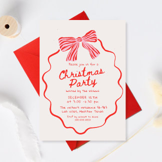 Stylish Hand Drawn Holiday Bow Christmas Party Kaart