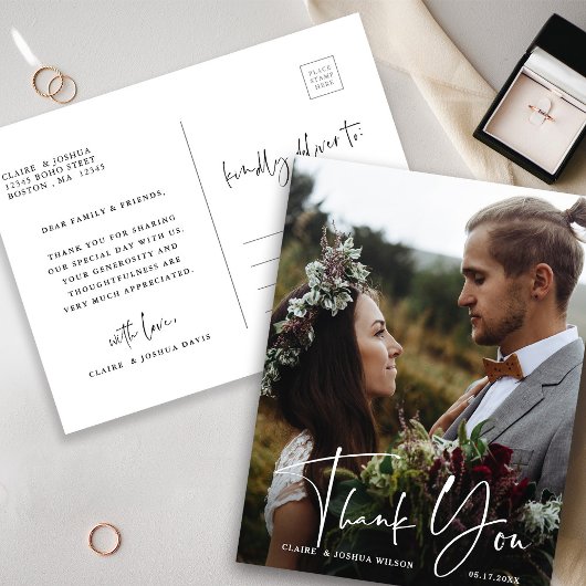 Stylish Hand Lettered Wedding 2 Foto Hartelijk dan Briefkaart