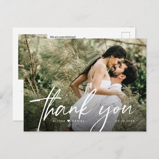 Stylish handlettering script wedding photos briefkaart (Voorkant / Achterkant)