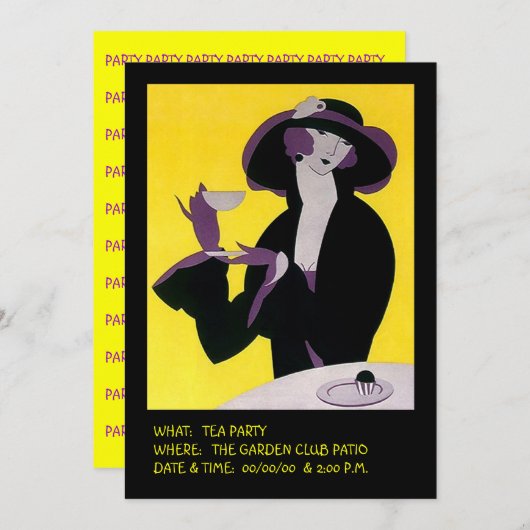 Stylish Lady High Tea Aftermiddags Invitation Part Kaart (Voorkant / Achterkant)