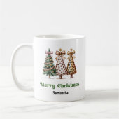 Stylish Leopard Christmas Trees Custom Name Mug (Gauche)
