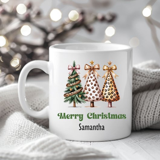 Stylish Leopard Christmas Trees Custom Name Mug