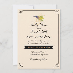 Stylish Love Hummingbird Wedding Invitting Kaart
