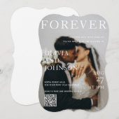 Stylish Magazine Style Qr Code Wedding Invitation (Devant / Derrière)