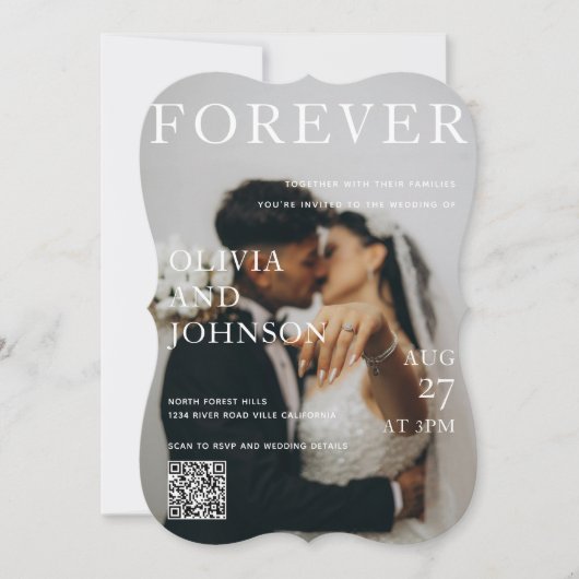 Stylish Magazine Style Qr Code Wedding Invitation (Devant)