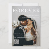 Stylish Magazine Style Qr Code Wedding Kaart (Voorkant)