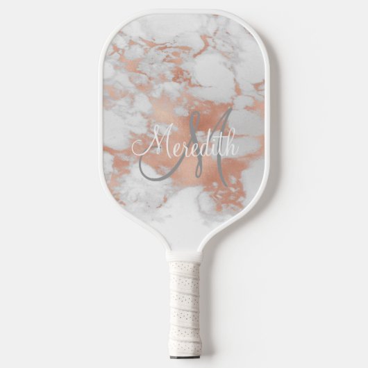 Stylish Marble-look Monogram Initial Name Pickleball Paddle (Voorkant)