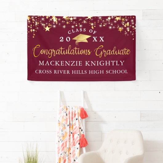 Stylish Maroon Burgundy Gold Script Congring Afstu Spandoek (Insitu)