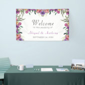Stylish Mauve Floral Waterverf Welcome Wedding  Spandoek (Beurs)