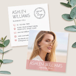 Stylish Modern Custom Photo Color Logo Pink Vierkante Visitekaartje