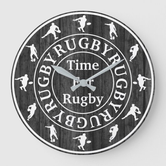 Stylish Modern Grey And White Time For Rugby Grote Klok (Voorkant)