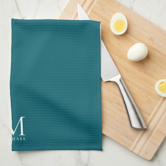 Stylish Modern Simple Template Monogram Dark Teal Theedoek (Quarter Fold)