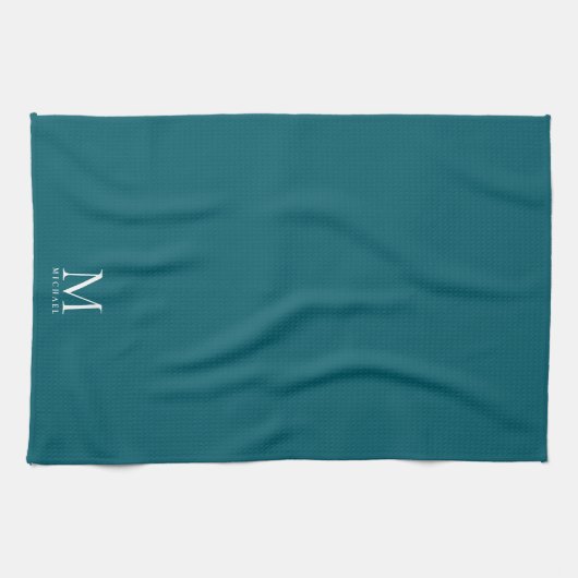 Stylish Modern Simple Template Monogram Dark Teal Theedoek (Horizontaal)