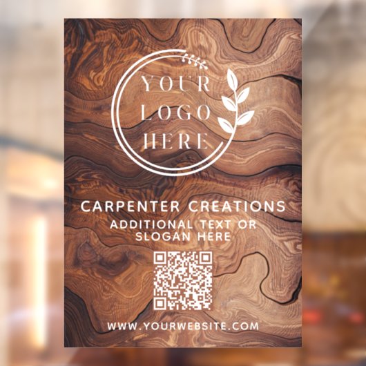 Stylish Modern Wooden Carpentry Logo QR Code Raamsticker (Vel 2)
