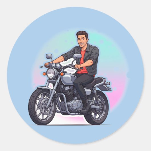 Stylish Motorcycle Rider Ronde Sticker (Voorkant)