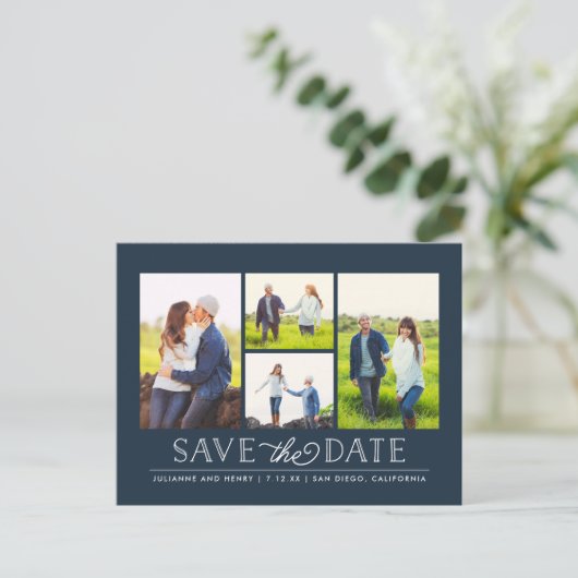 Stylish Navy 4 Photo Enregistrer la date Carte pos (Debout devant)