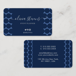Stylish Navy Blue Polka Dots Signature Visitekaartje