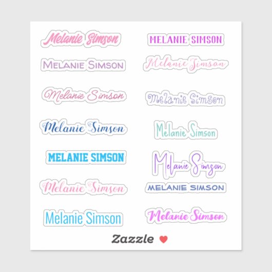 Stylish Nom coloré violet rose bleu Stickers (Feuille)