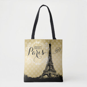 Stylish Paris Eiffel Tower Faux Gold Monogramed Draagtas