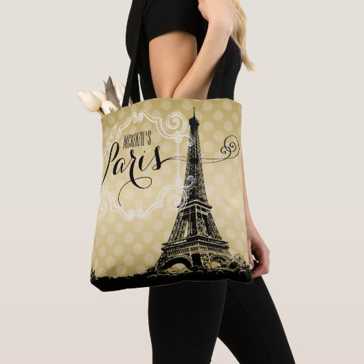 Stylish Paris Eiffel Tower Faux Gold Monogramed Draagtas (Dichtbij)