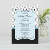 Stylish Parisian Blue Boy Baby shower Invitation Kaart (Staand voorkant)