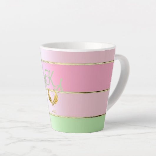 Stylish Pastel Pink and Green Striped Latte Mok (Rechterhoek)