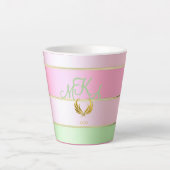 Stylish Pastel Pink and Green Striped Latte Mok (Voorkant)
