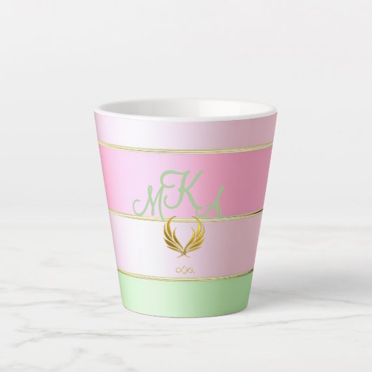 Stylish Pastel Pink and Green Striped Latte Mok (Voorkant)