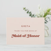 Stylish Peach Pink femme d'honneur carte de remerc (Debout devant)