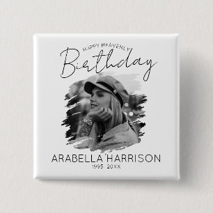 Stylish Photo Birthday Memorial Vierkante Button 5,1 Cm