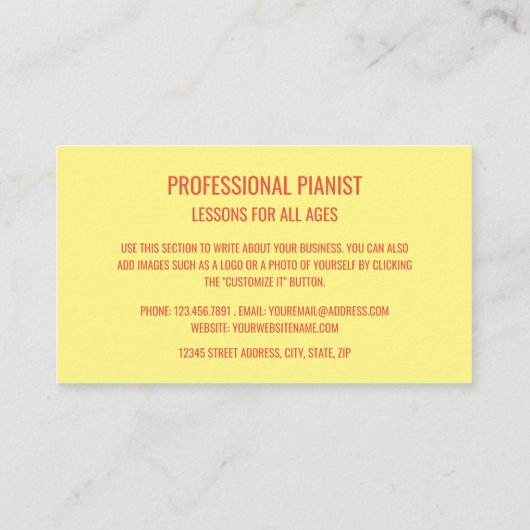 Stylish Pianist, Professional Musician Visitekaartje (Achterkant)