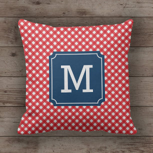 Stylish Picnic Red Gingham Name Monogram Kussen