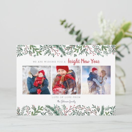 Stylish Pine Vines green trees New Year Feestdagenkaart (Staand voorkant)