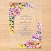 Stylish Pink and Orange Floral Wedding Acryl Uitnodigingen (Voorkant)