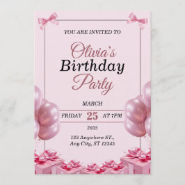 Stylish pink Birthday Invitation Card Kaart