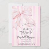 Stylish Pink Bow Pink Striped Baby Shower Kaart (Voorkant)
