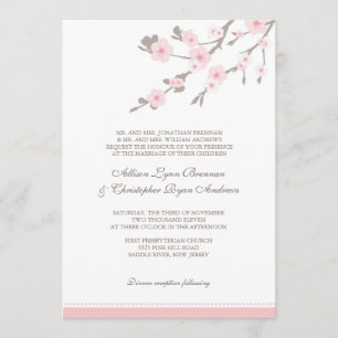 Stylish Pink Cherry Blossoms Wedding Invitation Kaart