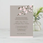 Stylish Pink Cherry Blossoms Wedding Invitation Kaart (Staand voorkant)
