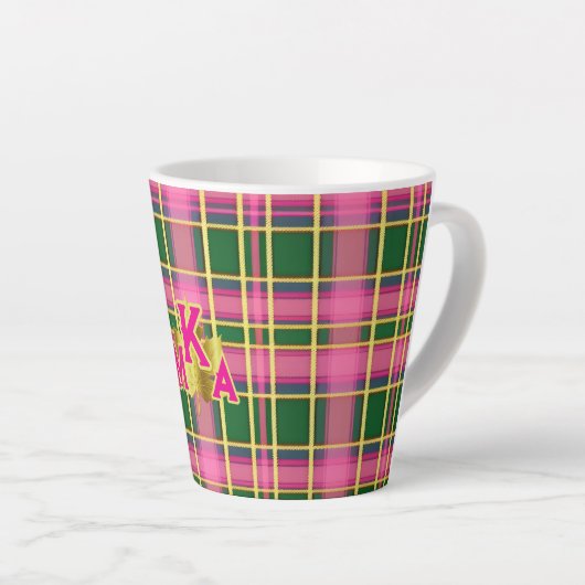 Stylish Pink & Green Plaid Monogrammed Latte Mok (Rechterhoek)