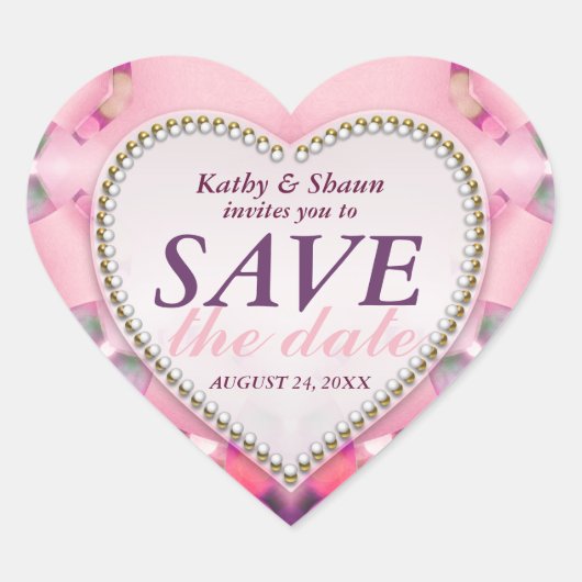 Stylish Pink Romance Save the Date Heart Stickers (Devant)