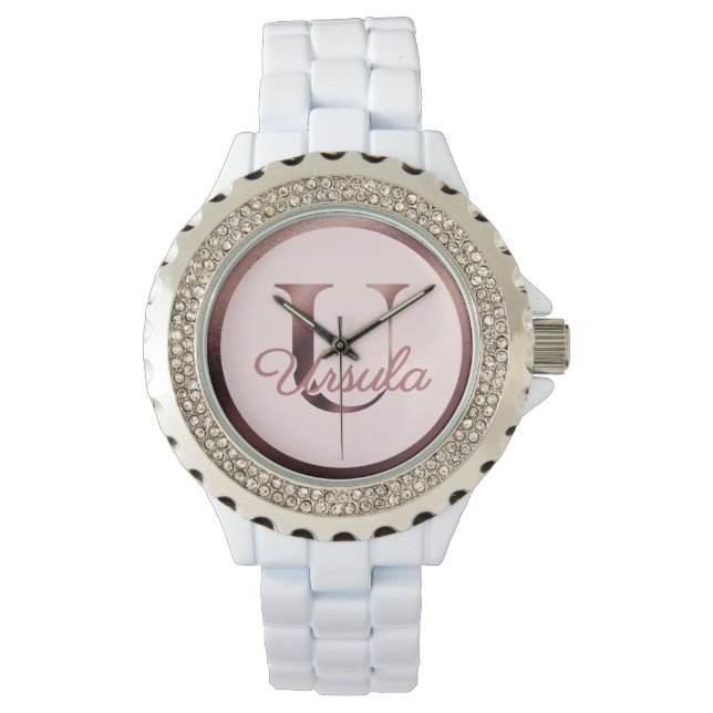 Stylish Pink Rose Gold U Monogram Watch Horloge (Voorkant)